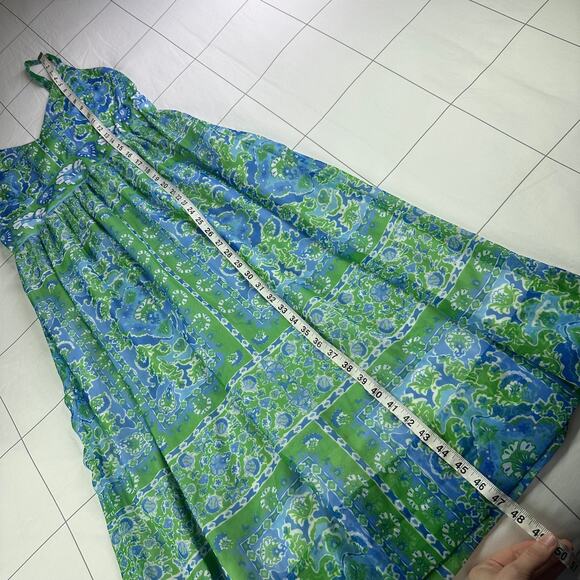 Gretchen Scott Dress Womens Small Green Fiesta Chiffon Maxi Sleeveless Smocked - Picture 12 of 12